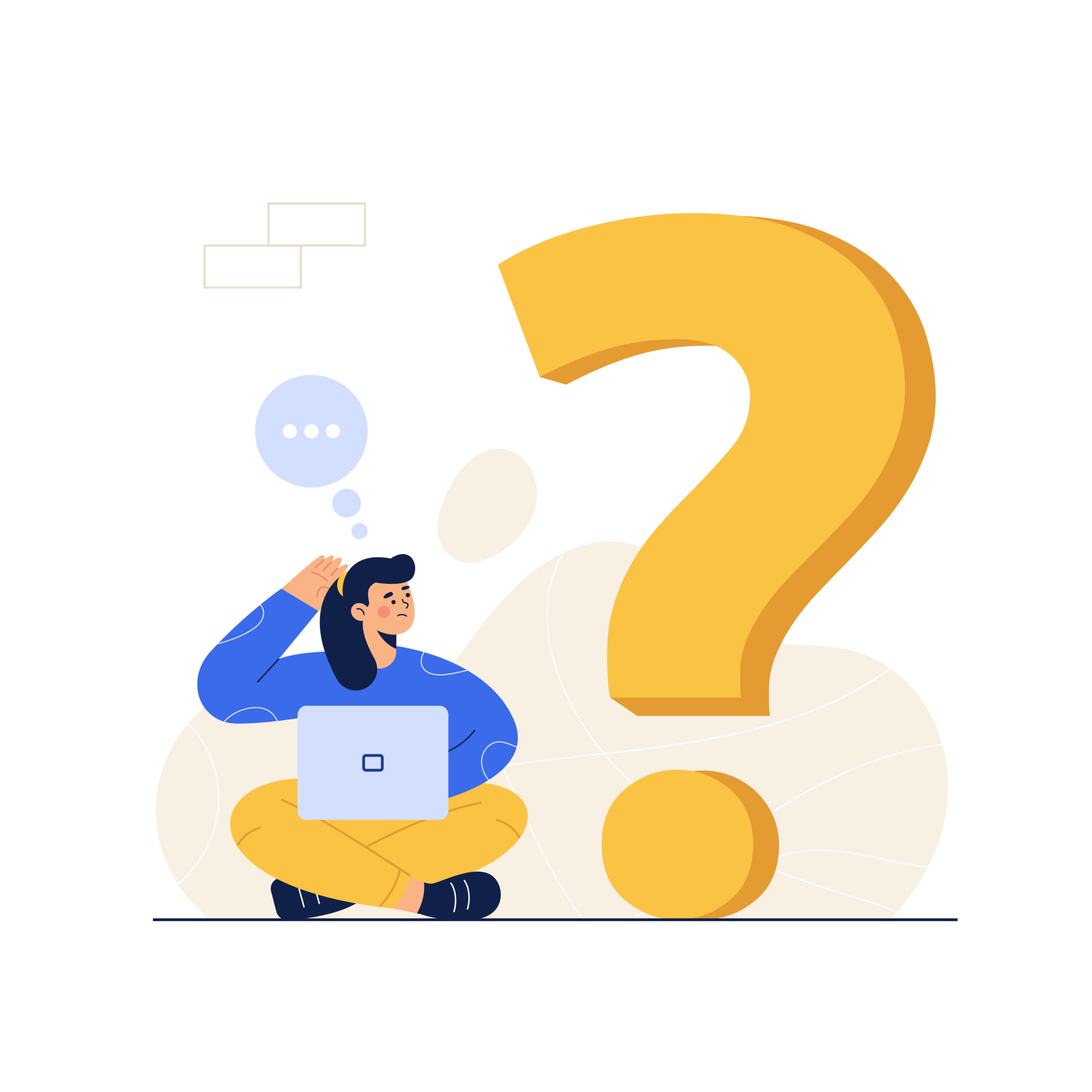Cartoon Style. I Have No Idea, I Have Questions, I Can Find Answers From The Search Engine. The Internet Has All The Answers. Flat Illustration Vector Design